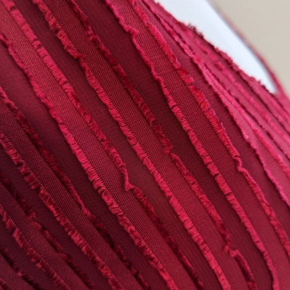 Fame and Partners NWT wrap dress red burgundy sheer texture stripe Rachel sz 10 - Picture 9 of 13